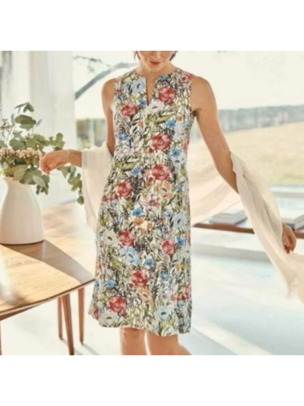 J. Jill Linen Floral Shift Dress XS Sleeveless Coastal Summer Vacation